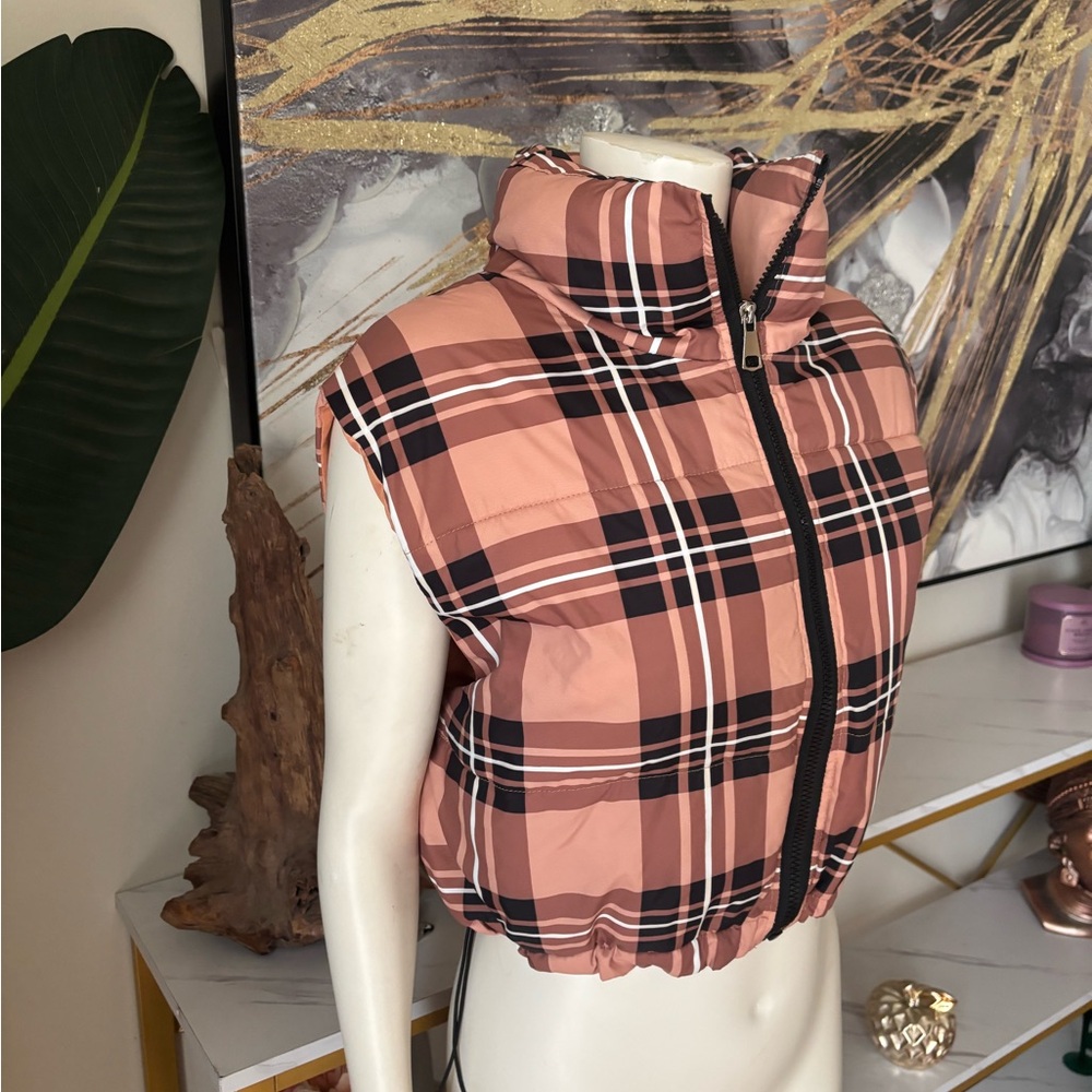 SHEIN Pink Plaid Puffer Vest